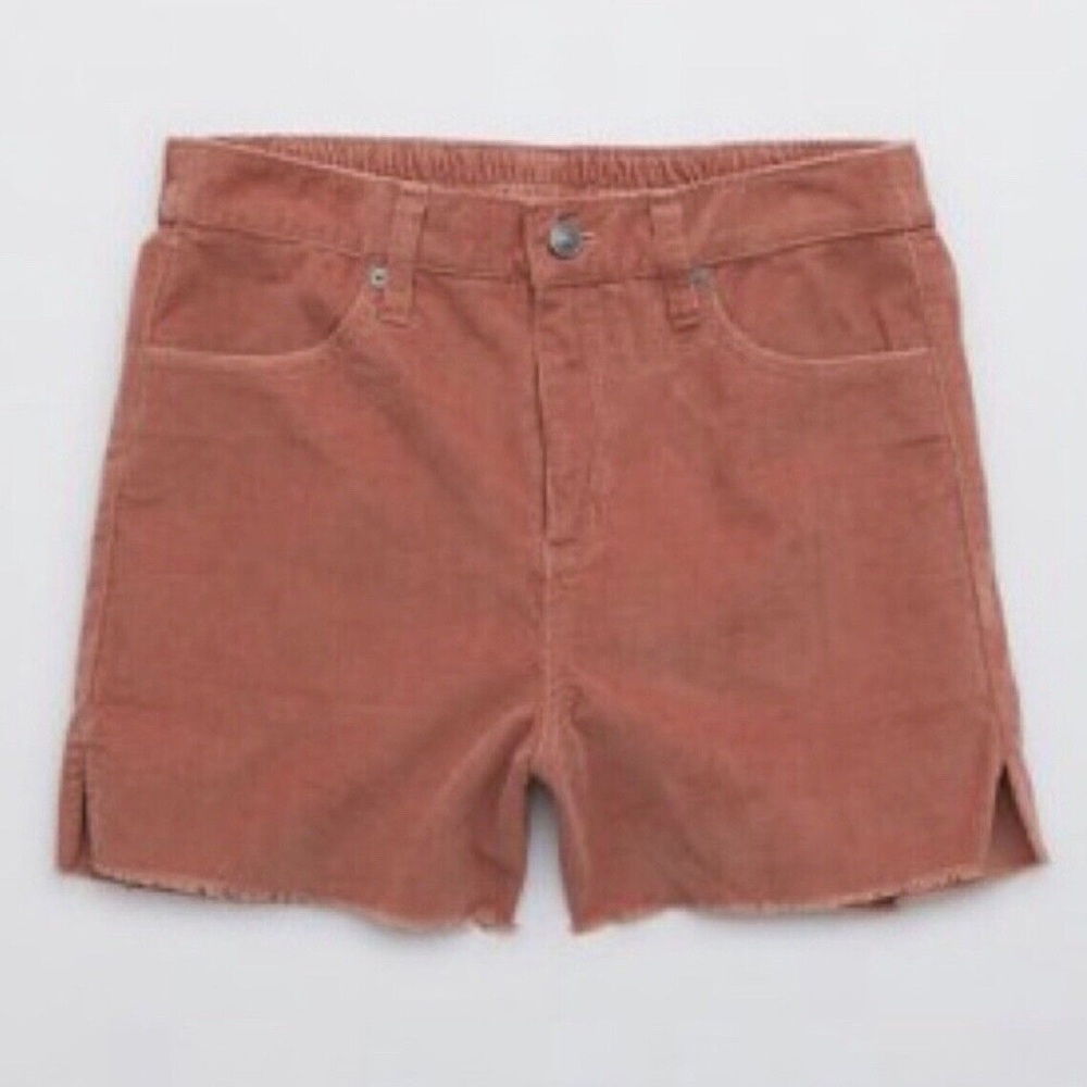 Aerie Corduroy Stretch High Waist Frayed Hem Shorts Womens Size Large